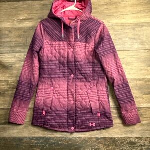 Under Armour Women's Pink and Purple Quilted Hooded Ski Jacket